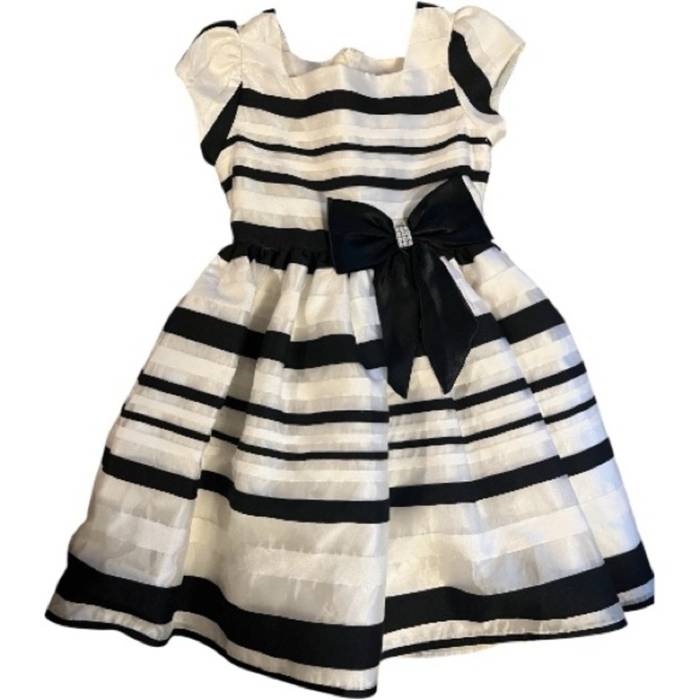 Rare Editions Black and White Striped Formal Dress